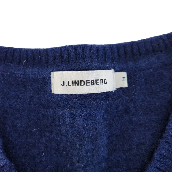 J.LINDEBERG Blue super fine merino and cashmere V-Neck Sweater - Size Medium - Picture 4 of 8